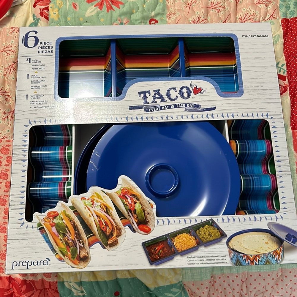 Prepara 6 Piece White Blue Mexican Mosaic Melamine Taco Serving Gift Set